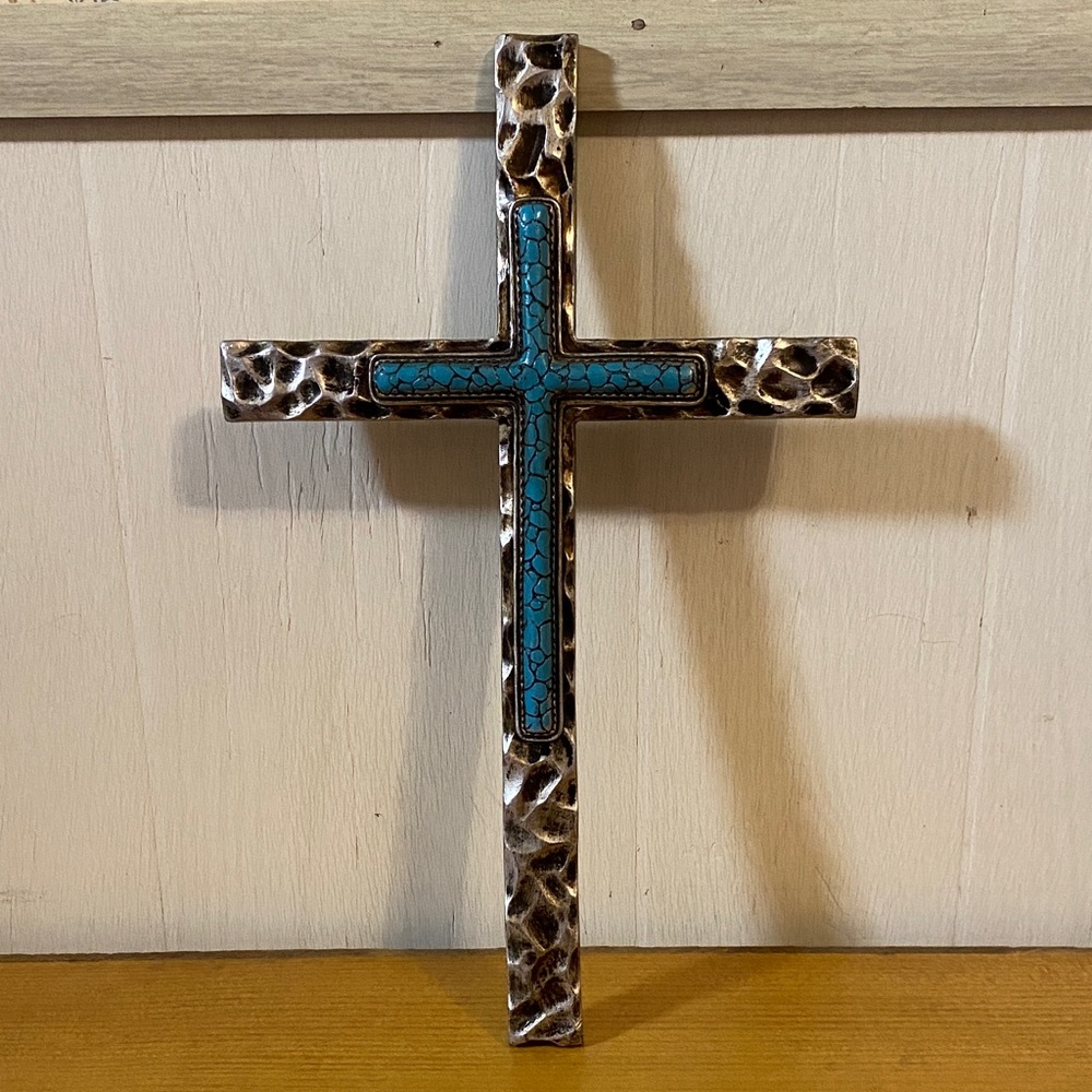 Leopard Print Cross with Turquoise Inlay